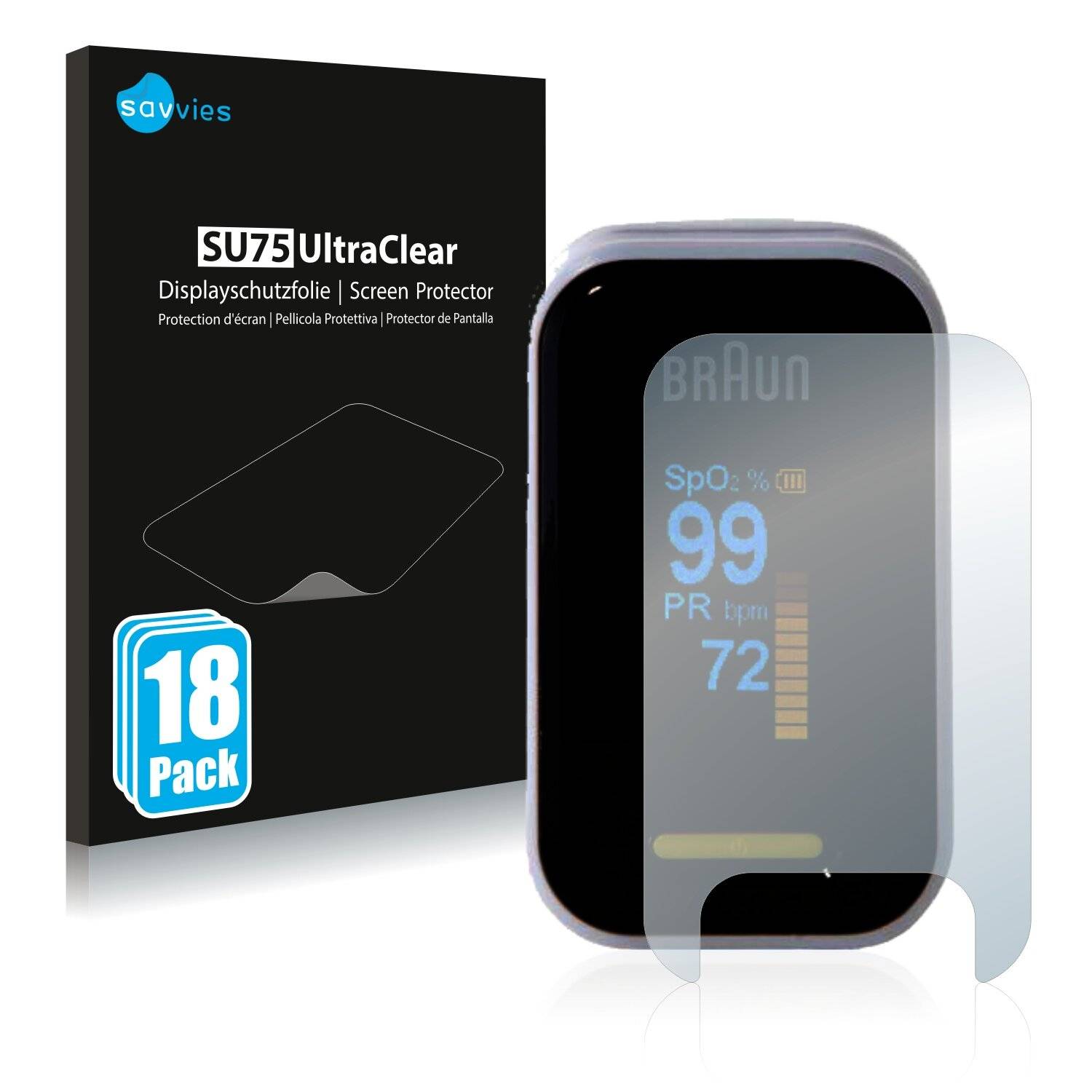 18x Savvies SU75 Displayschutzfolie für Braun Pulsoximeter