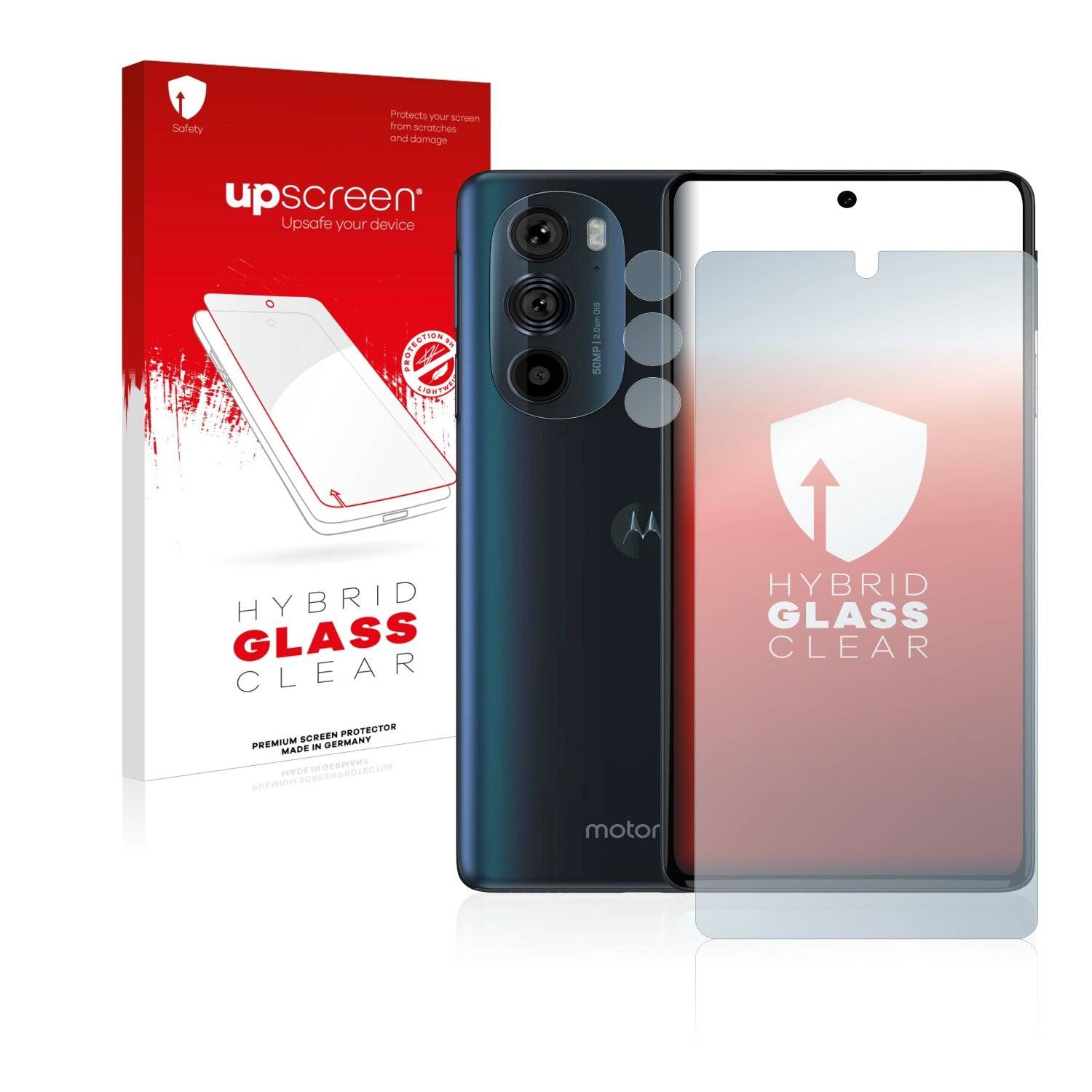 upscreen Hybrid Glass Clear Premium Schutzglas Folie für Motorola Edge 30 Pro (Vorderseite +
