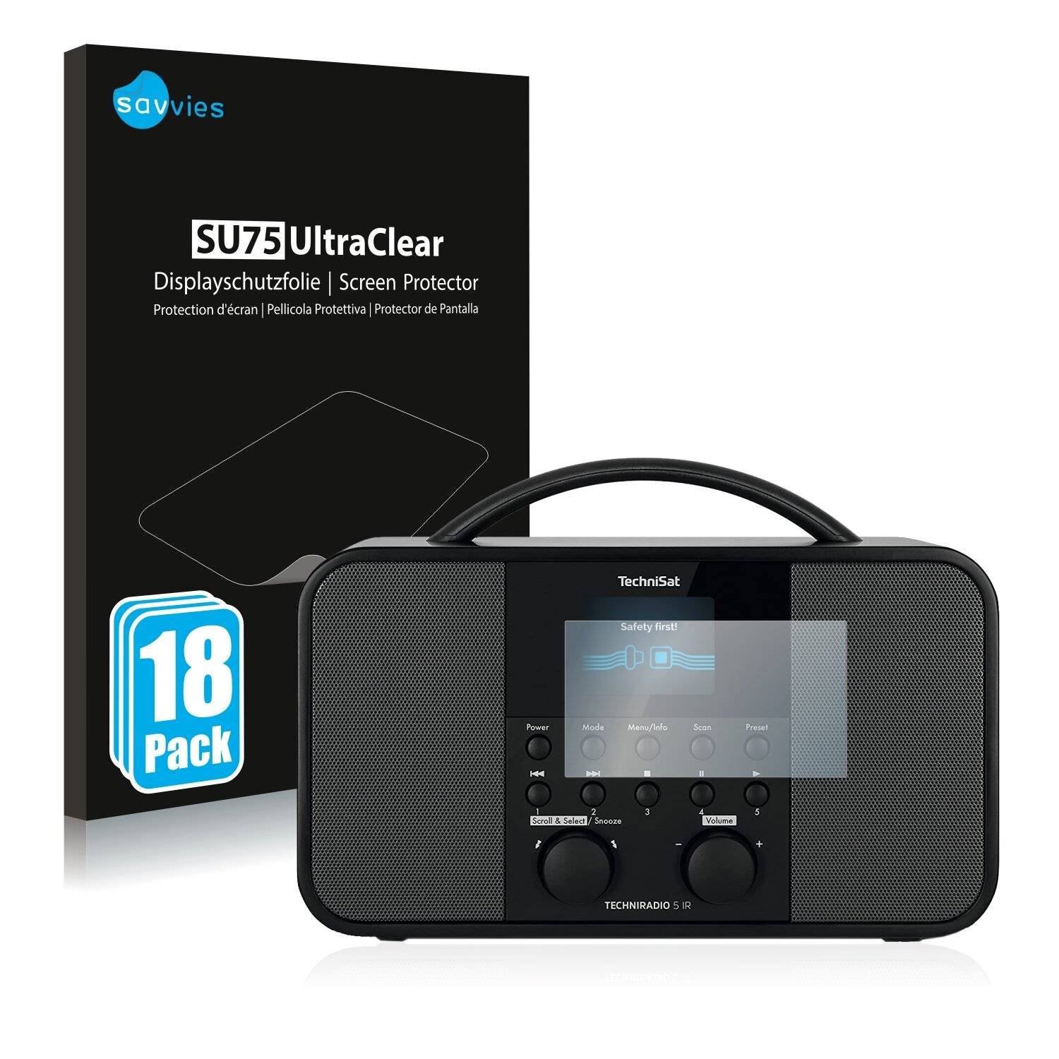 18x Savvies SU75 Displayschutzfolie für Technisat Techniradio 5