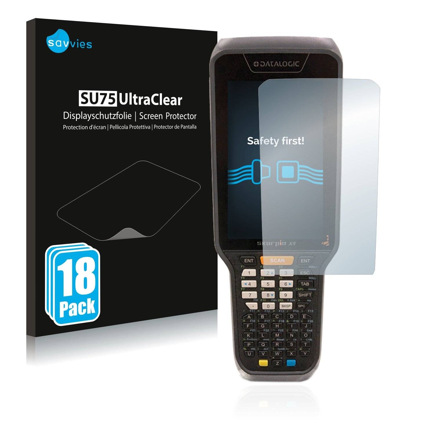 18x Savvies SU75 Displayschutzfolie für Datalogic Skorpio X5