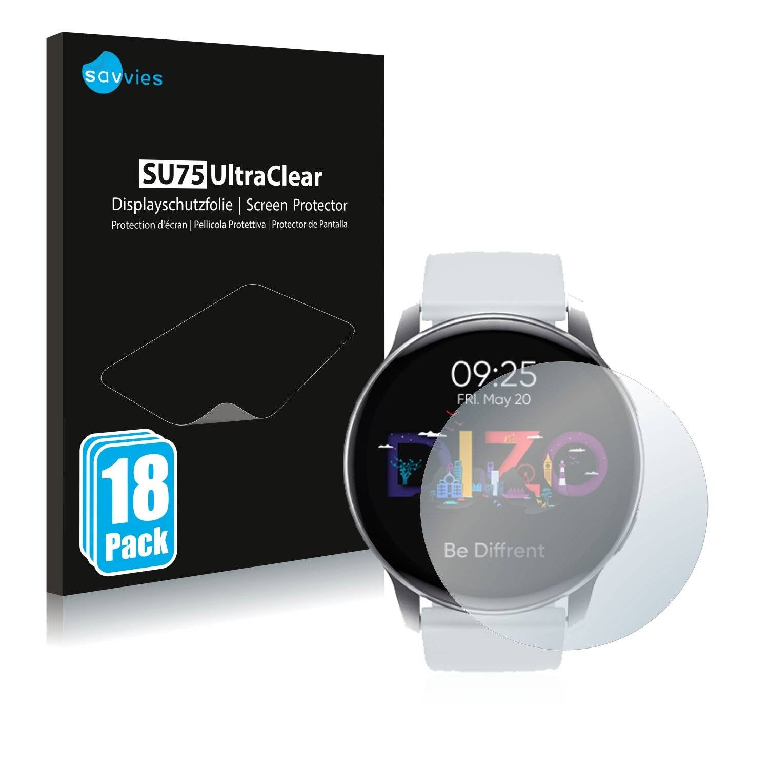 18x Savvies SU75 Displayschutzfolie für Realme Dizo Watch