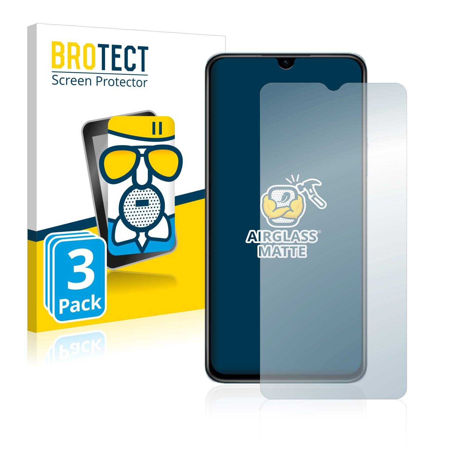 3x BROTECT AirGlass Matte Schutzglas Folie für Vivo Y55s