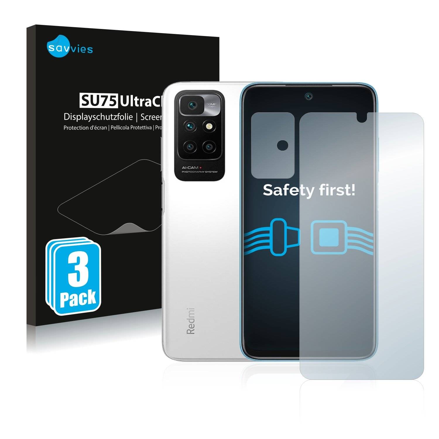 6x Savvies SU75 Displayschutzfolie für Xiaomi Redmi 10 (Vorderseite +