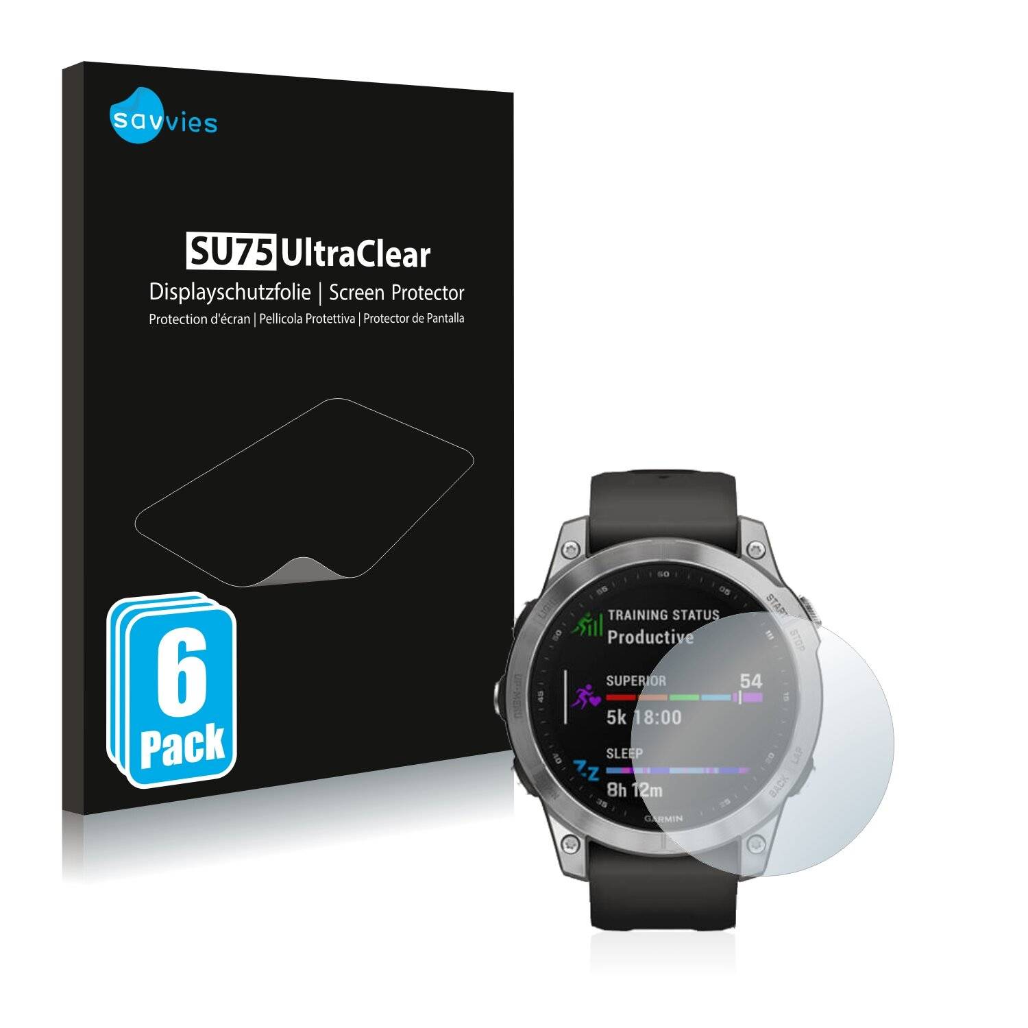 6x Savvies SU75 Displayschutzfolie für Garmin Fenix 7 (47