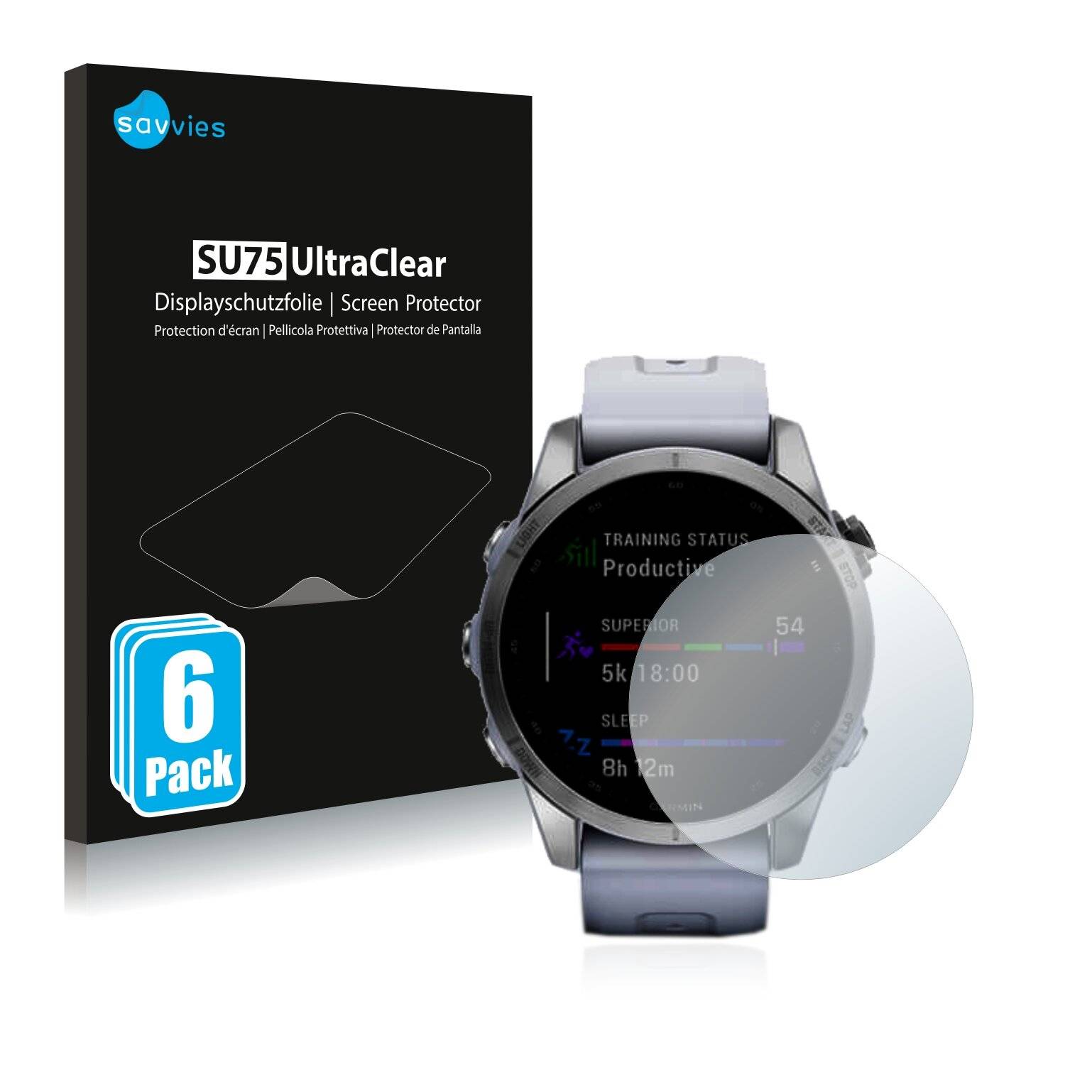 6x Savvies SU75 Displayschutzfolie für Garmin Fenix 7S (42