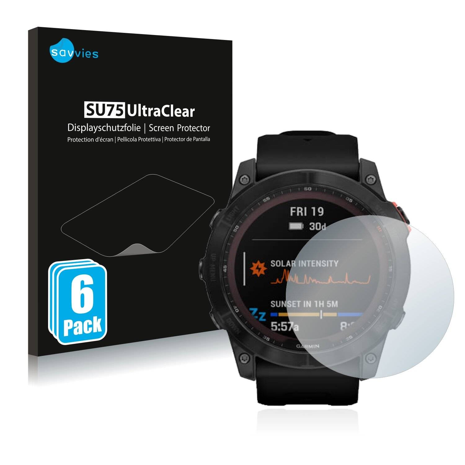 6x Savvies SU75 Displayschutzfolie für Garmin Fenix 7X (51