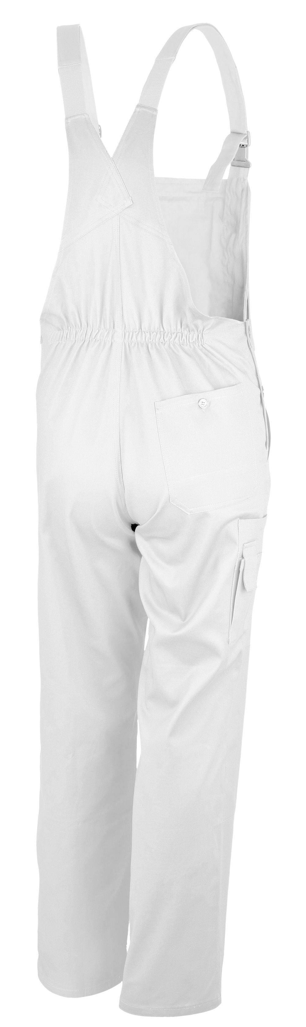 Rückansicht von weißen Hosen mit aufgeknöpfter Tasche und seitlicher Cargotasche, die die Lagerfunktionen und den lässigen Stil hervorhebt.