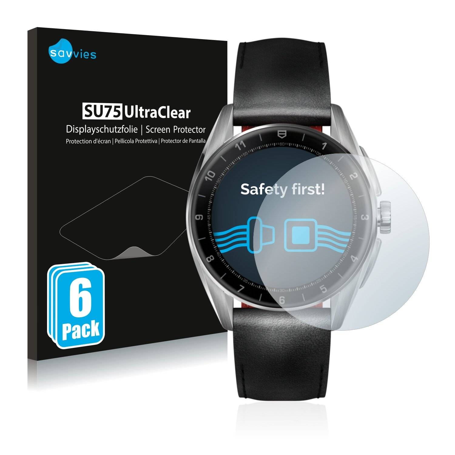 6x Savvies SU75 Displayschutzfolie für TAG Heuer Connected Calibre E4 (42