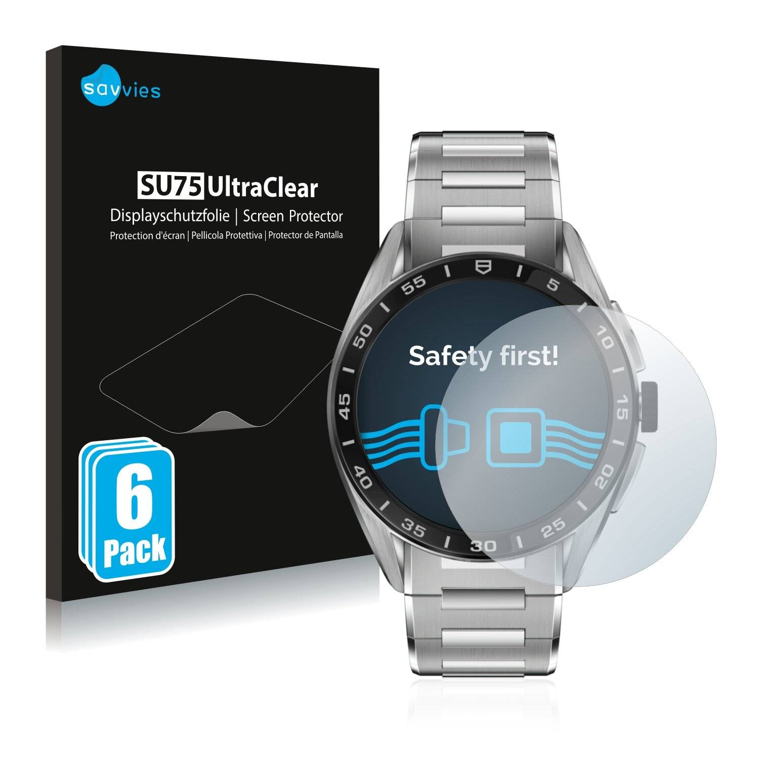 6x Savvies SU75 Displayschutzfolie für TAG Heuer Connected Calibre E4 (45