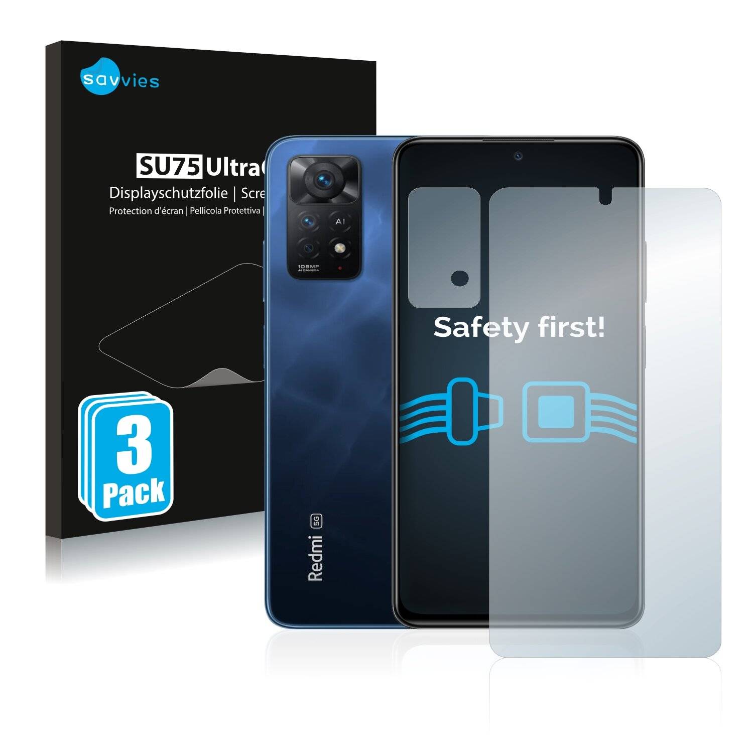 6x Savvies SU75 Displayschutzfolie für Xiaomi Redmi Note 11 Pro 5G (Vorderseite +