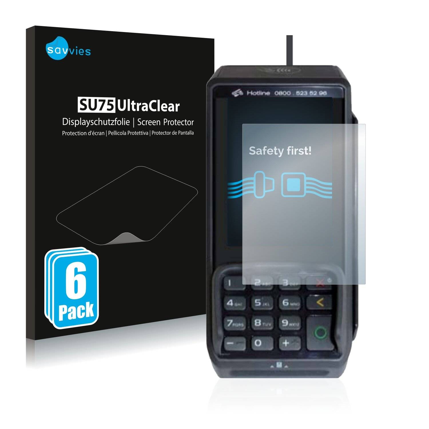 6x Savvies SU75 Displayschutzfolie für Concardis Base