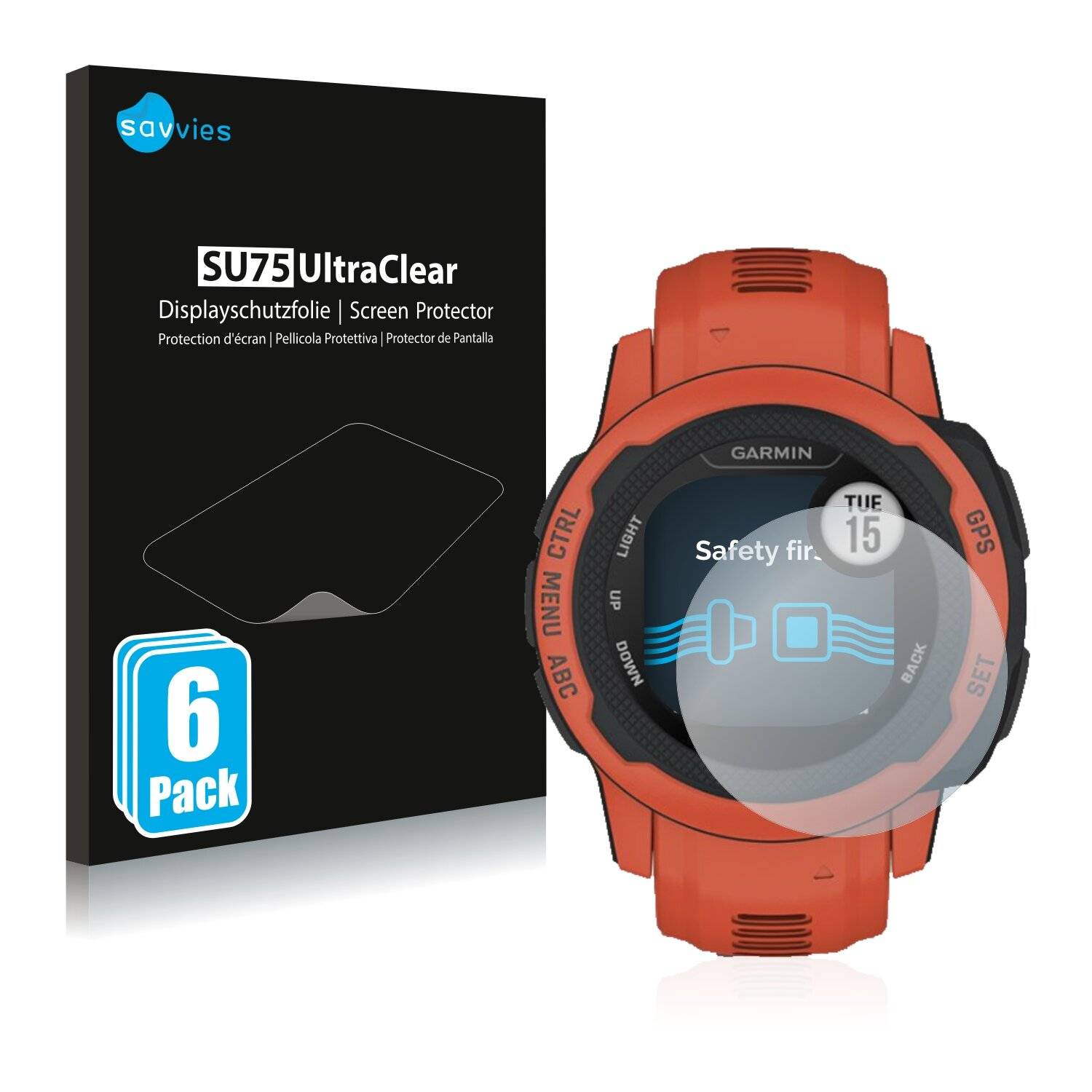 6x Savvies SU75 Displayschutzfolie für Garmin Instinct