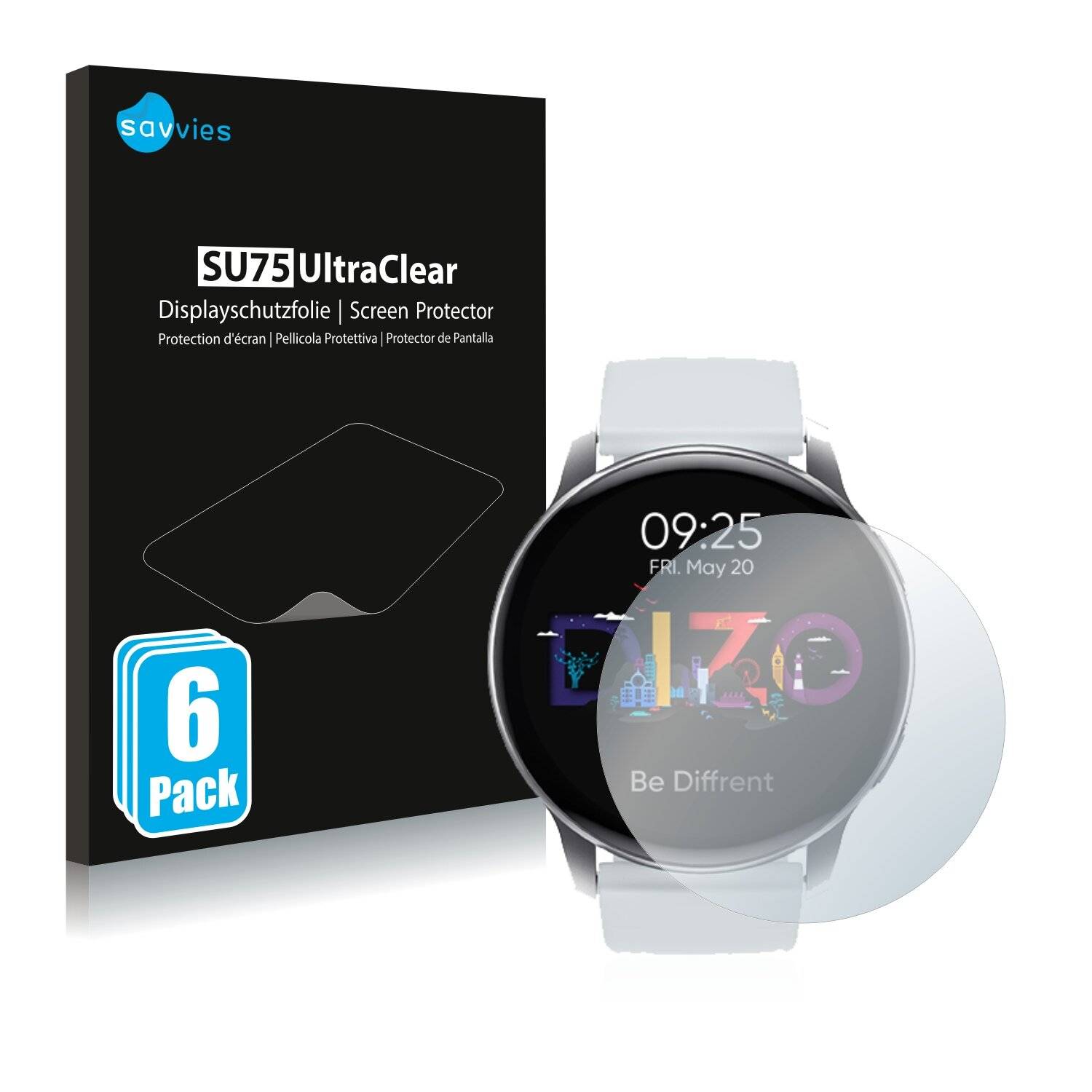 6x Savvies SU75 Displayschutzfolie für Realme Dizo Watch