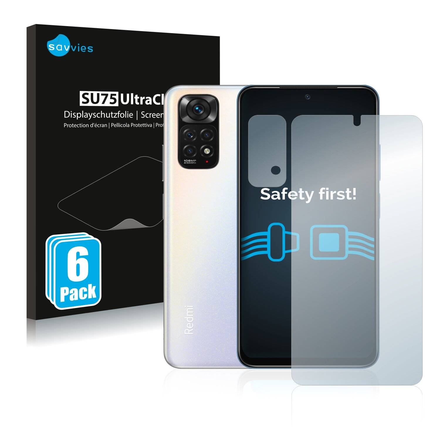 6x Savvies SU75 Displayschutzfolie für Xiaomi Redmi Note 11S (Vorderseite +
