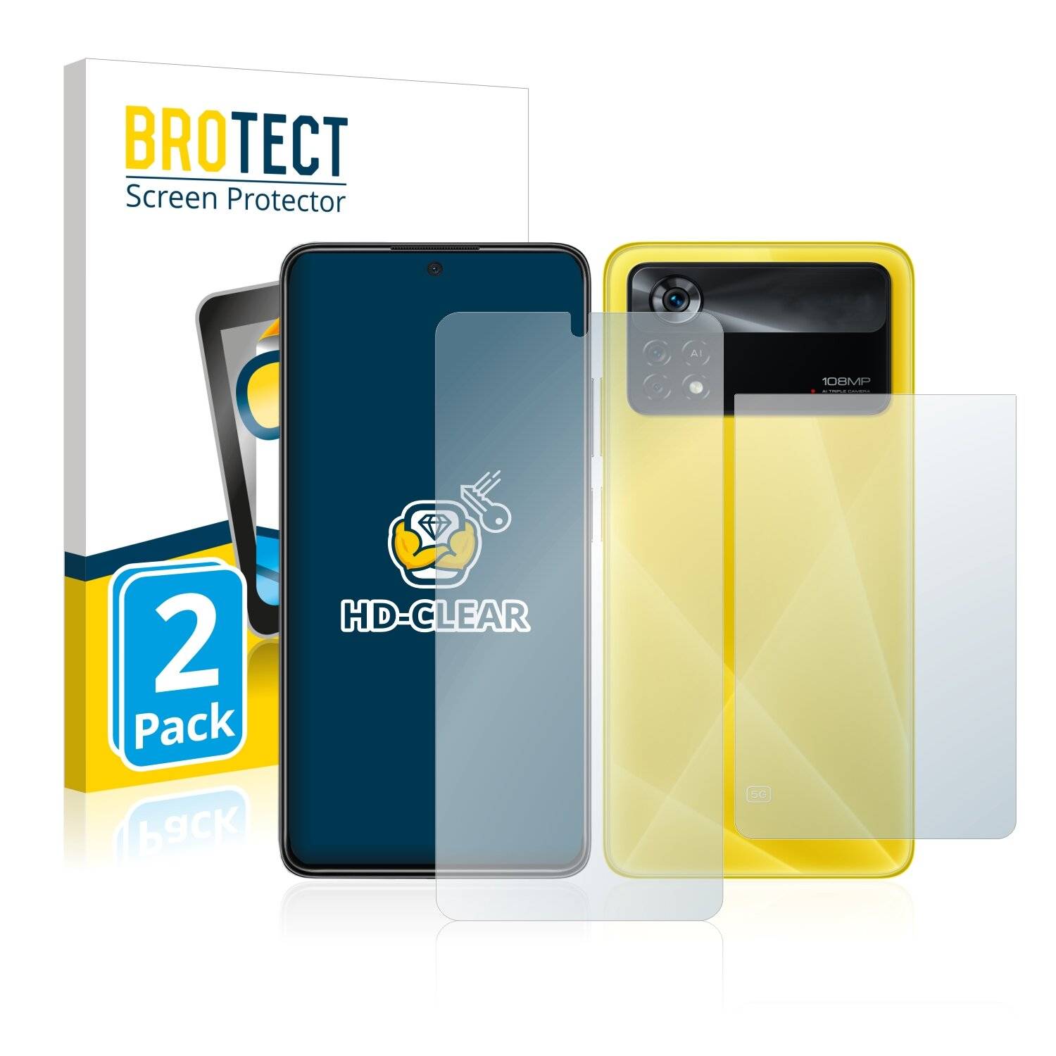 2x BROTECT HD-Clear Displayschutzfolie für Xiaomi Poco X4 Pro 5G (Vorder +
