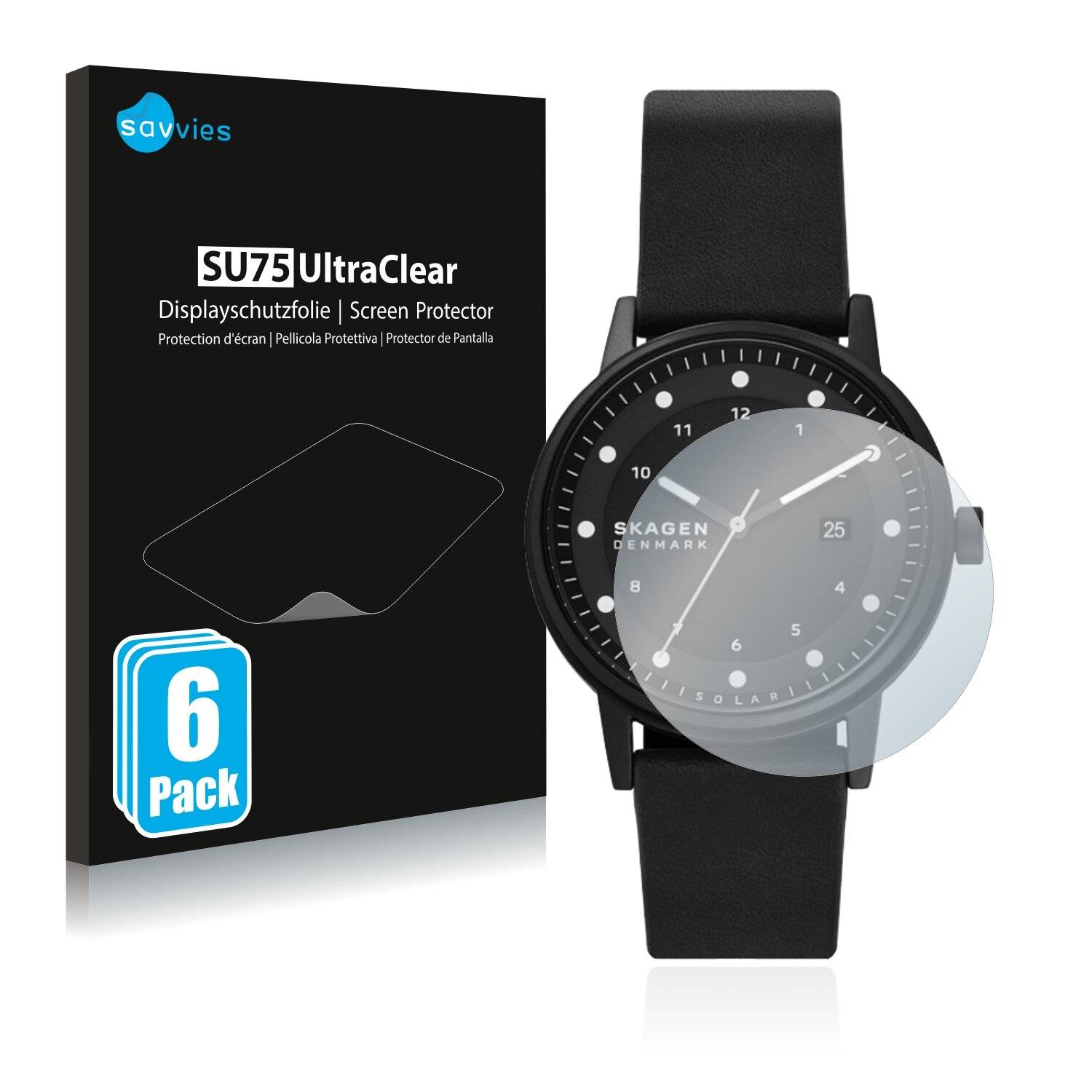 6x Savvies SU75 Displayschutzfolie für Skagen Solaruhr