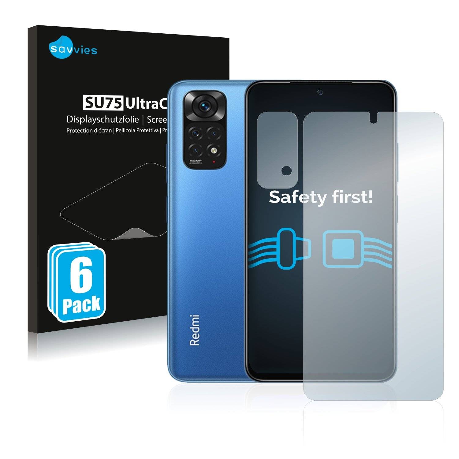 6x Savvies SU75 Displayschutzfolie für Xiaomi Redmi Note 11 (Vorderseite +