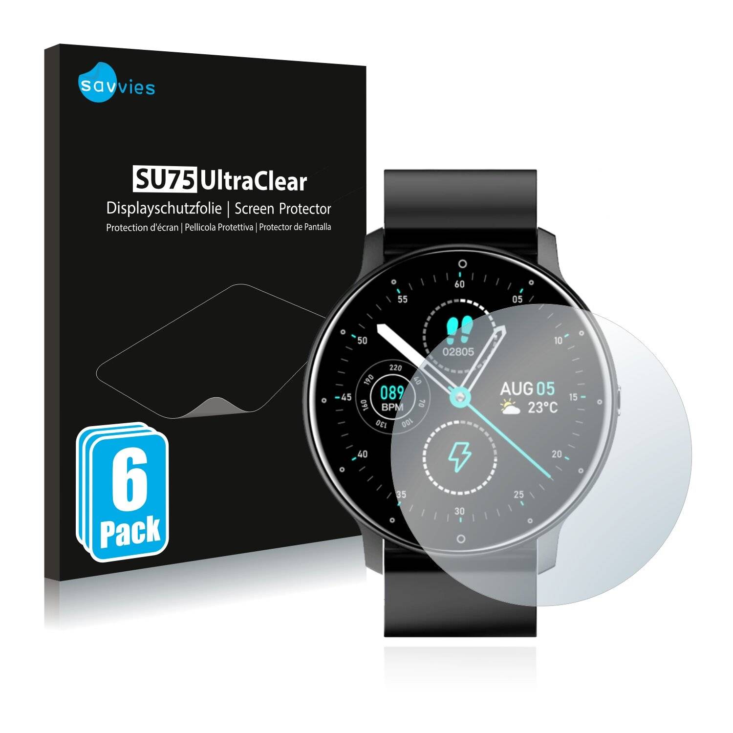 6x Savvies SU75 Displayschutzfolie für Lige Smartwatch