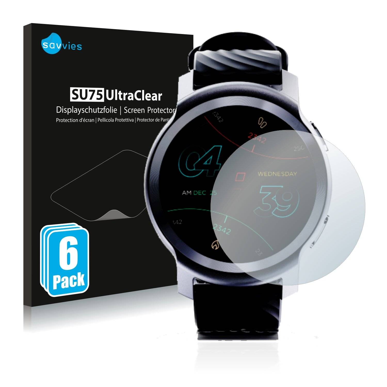 6x Savvies SU75 Displayschutzfolie für Motorola Moto Watch