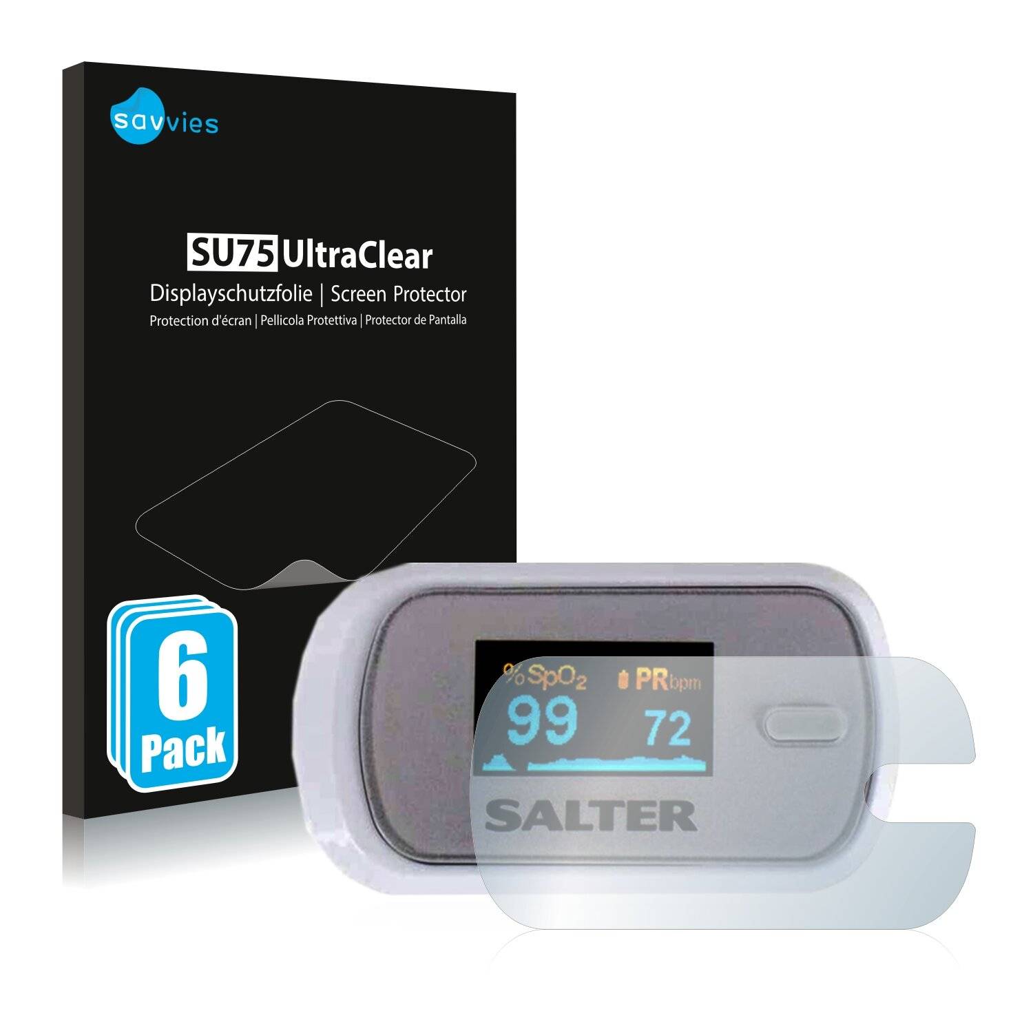 6x Savvies SU75 Displayschutzfolie für Salter OxyWatch