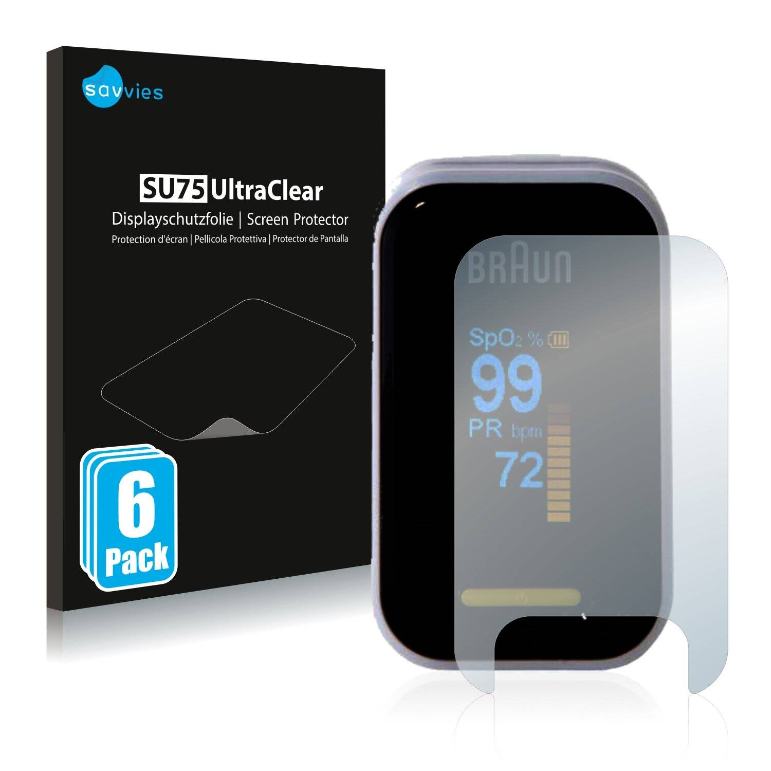 6x Savvies SU75 Displayschutzfolie für Braun Pulsoximeter