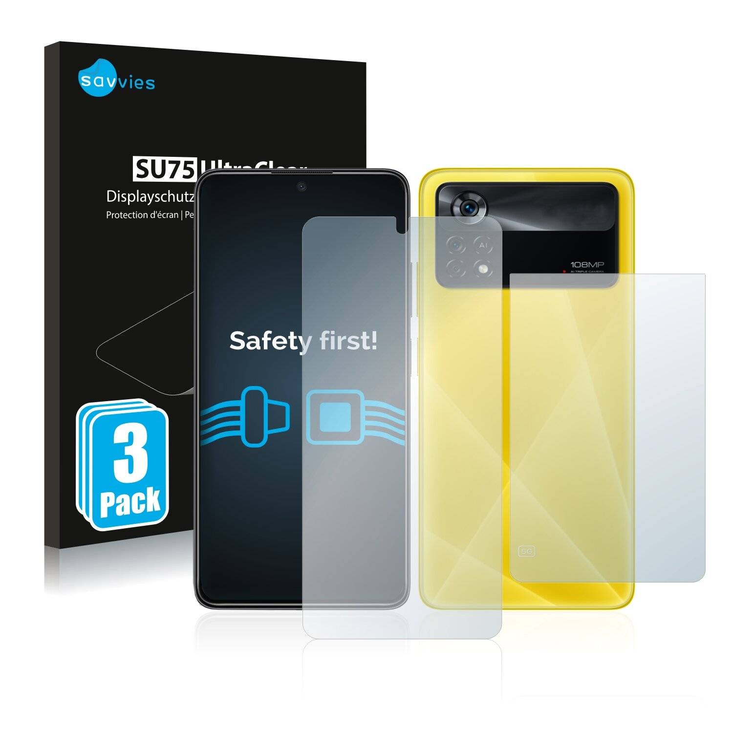 6x Savvies SU75 Displayschutzfolie für Xiaomi Poco X4 Pro 5G (Vorder +