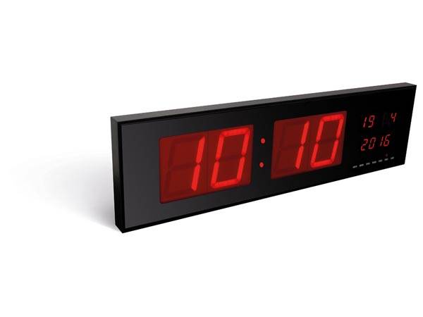 Perel Wanduhr mit LED-Display, digital, Schwarz, Rot