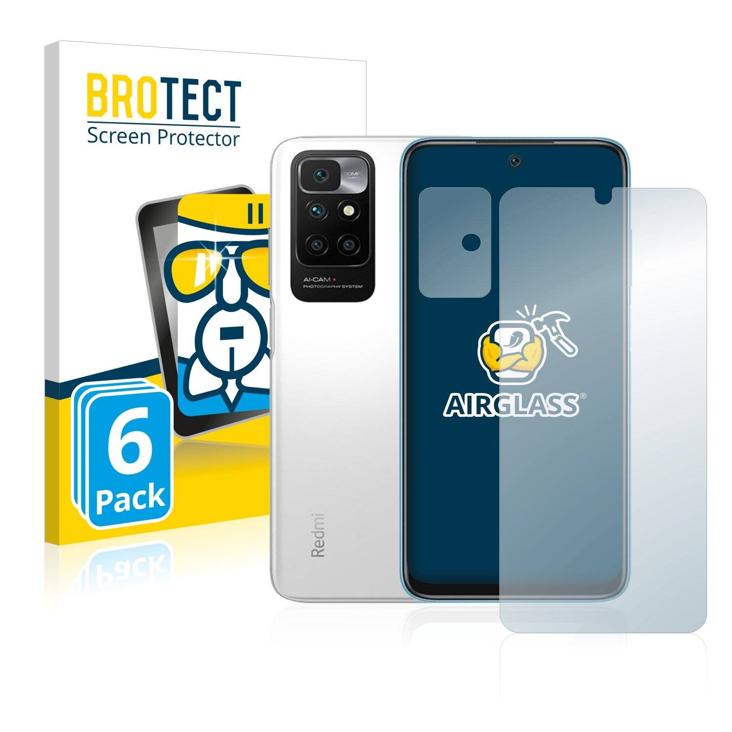 6x BROTECT AirGlass Schutzglas Folie für Xiaomi Redmi 10 (Vorderseite +