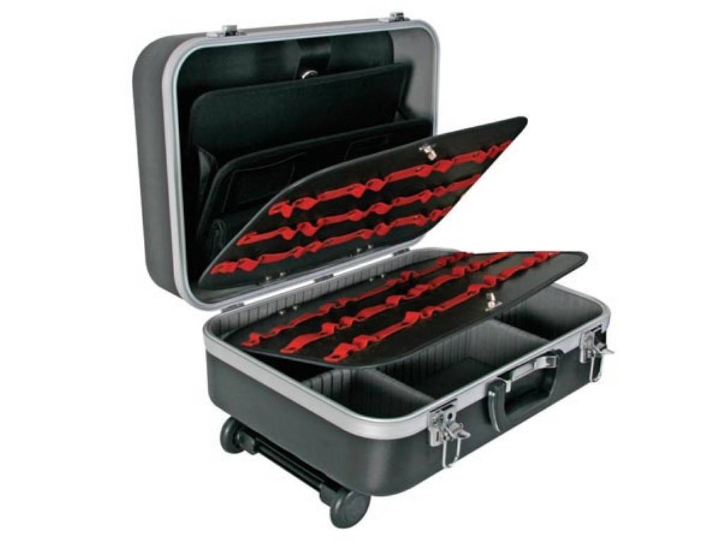 Perel Werkzeugkoffer, Trolley-Funktion, Schlüsselschloss, 2 Schlüssel, Grau, 460x330x165mm