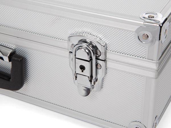 Perel Werkzeugkoffer, Werkzeugtascheneinsätze, Tragegurt, verstellbare Facheinteilung, Schlüsselschloss, 2 Schlüssel, Aluminium, Grau, 457 x 330