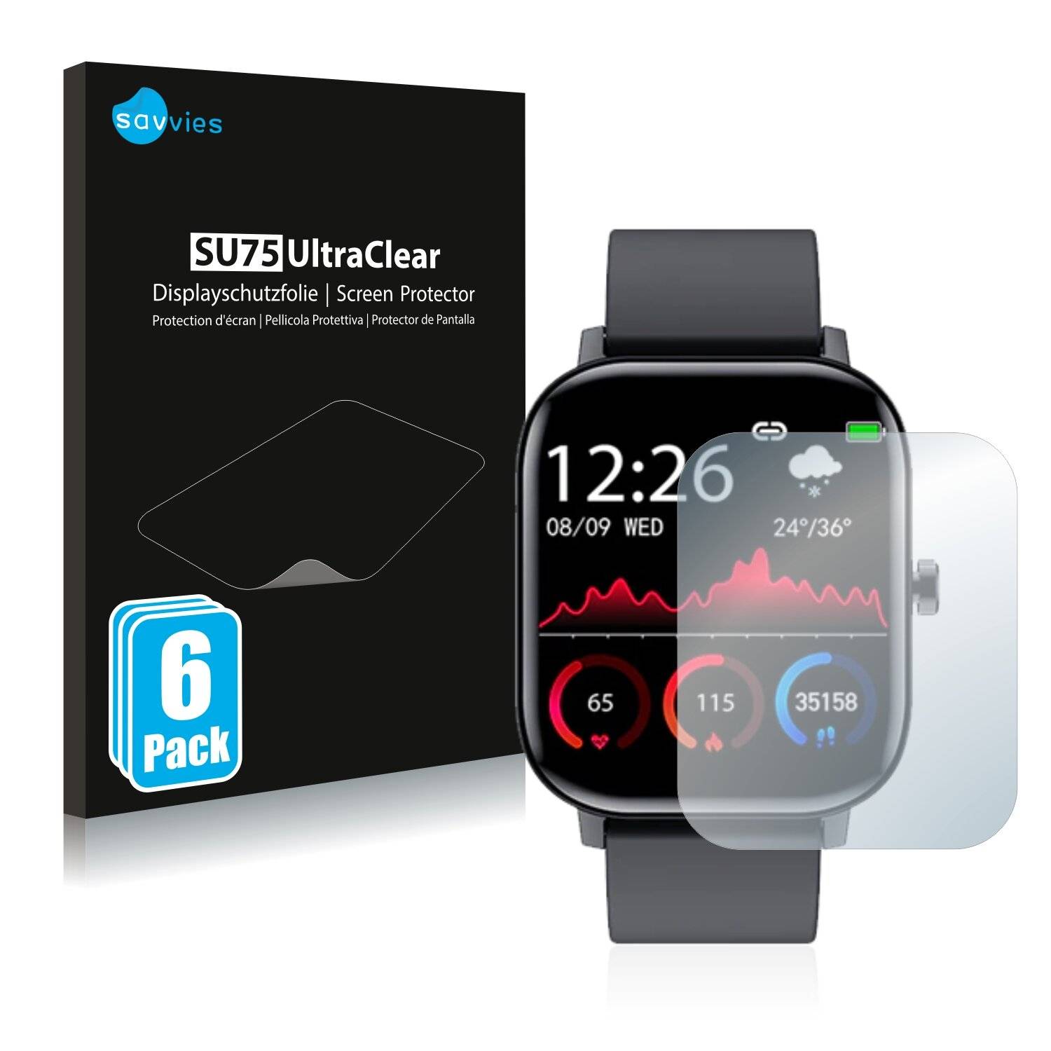 6x Savvies SU75 Displayschutzfolie für Lige Smart Sports Watch