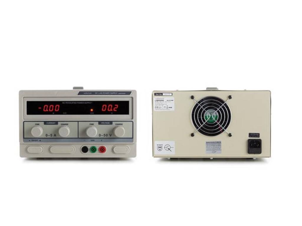Labornetzgerät, einstellbar, 0-50 VDC/0-5 A, Strombegrenzung, kurzschlussfest, zwei LCD-Anzeigen, Grau