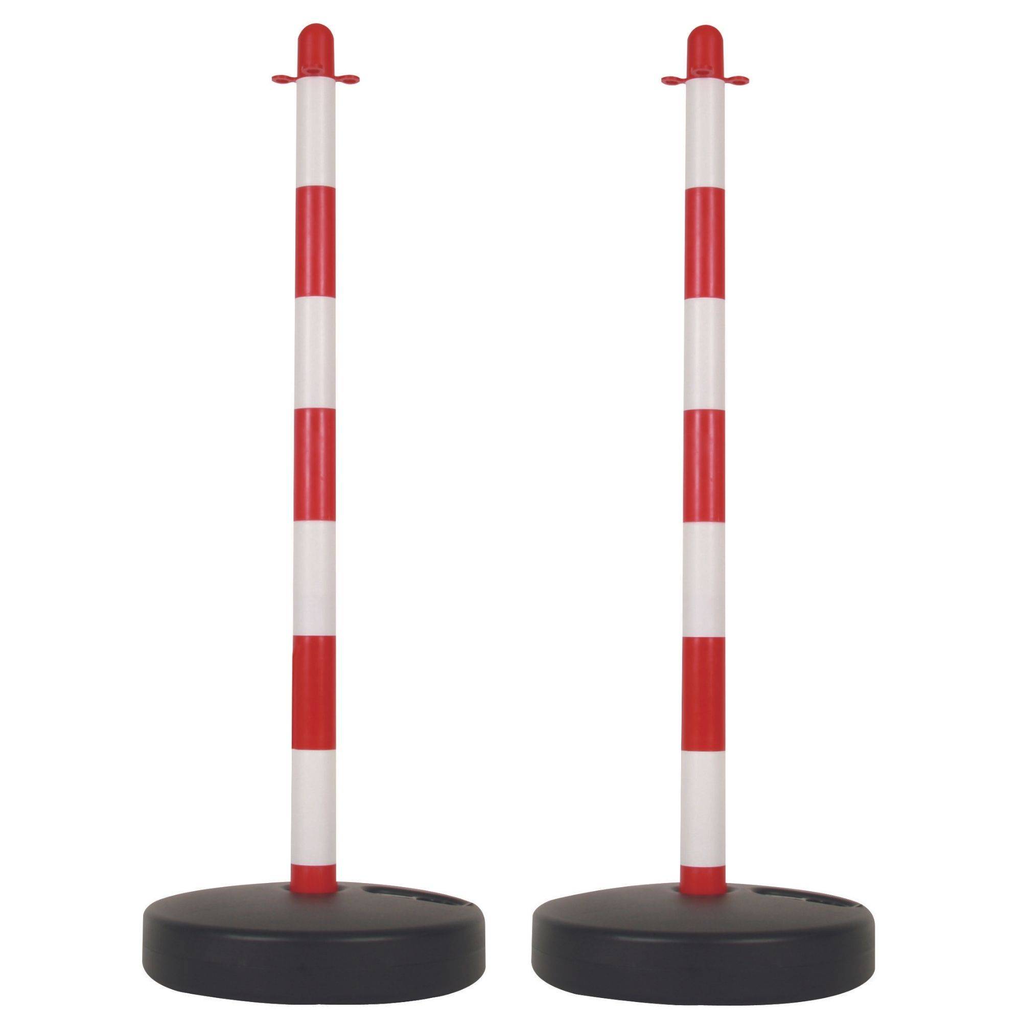 Perel Absperrpfosten 2er Set, mobile Absperrung für Veranstaltungen, Standfuß befüllbar, Rot/Weiß