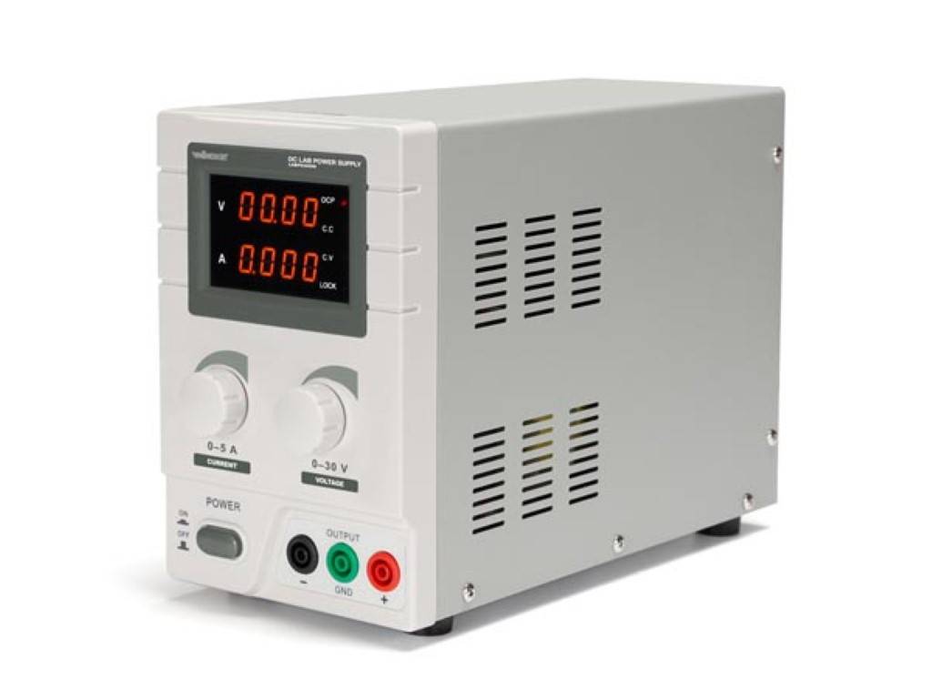 Labornetzgerät, einstellbar, 0-30 VDC/0-5 A, Strombegrenzung, kurzschlussfest, LCD-Anzeige, Grau