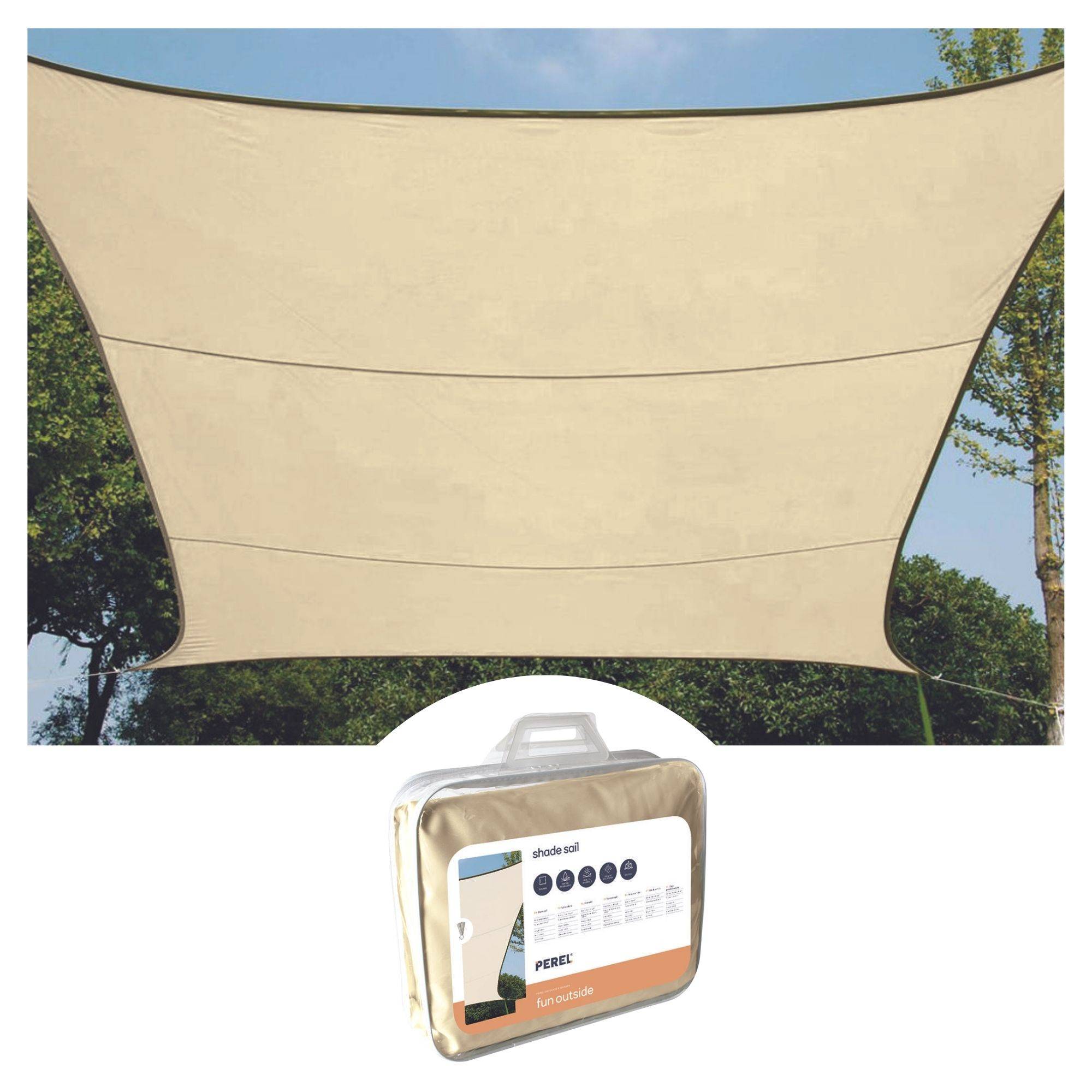 Perel Sonnensegel, wasserabweisend, 4 x 3 m, 160 g/m², Polyester, Rechteck, Creme