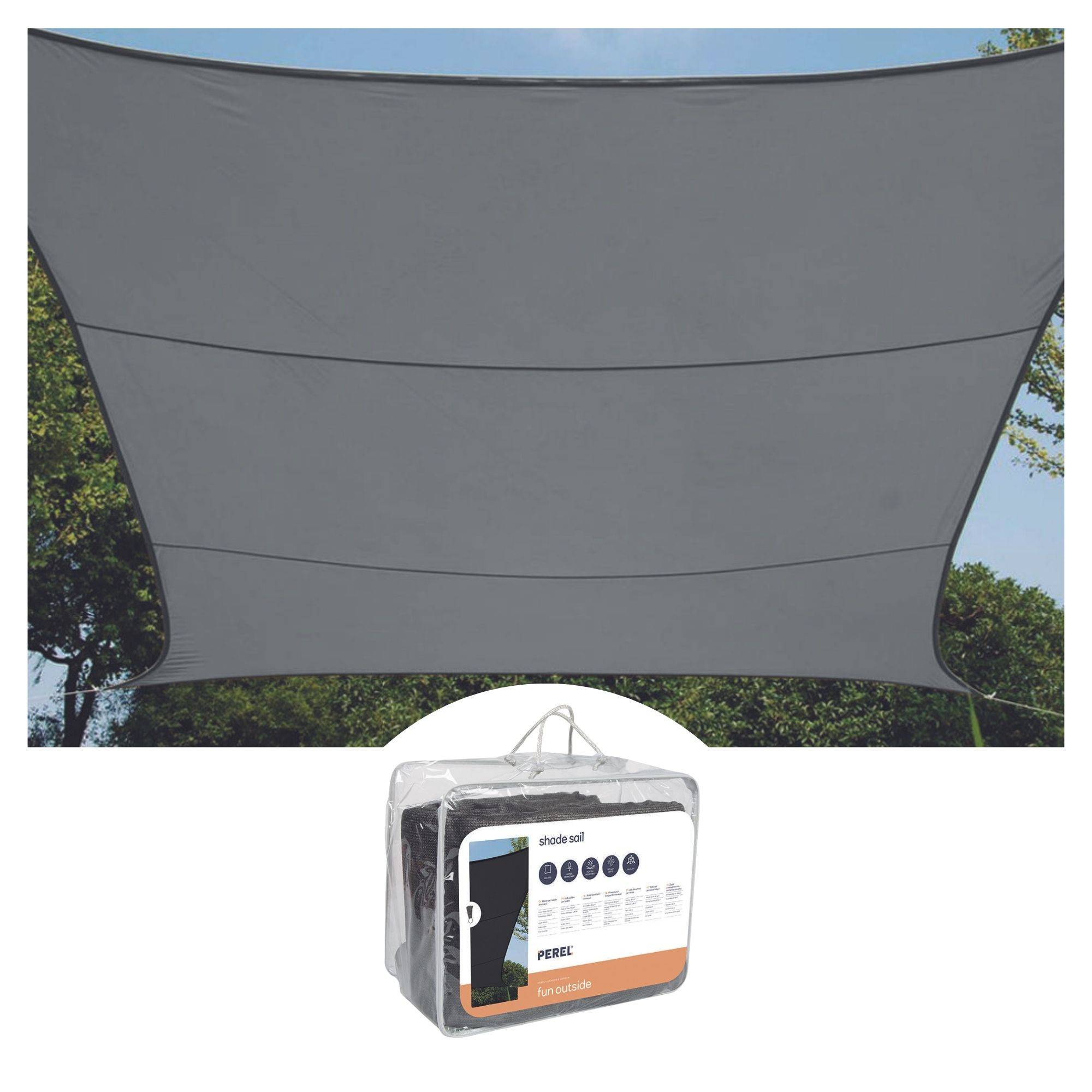 Perel Sonnensegel, winddurchlässig, wasserdurchlässig, 5 x 5 m, 180 g/m², HDPE, Quadrat, Dunkelgrau