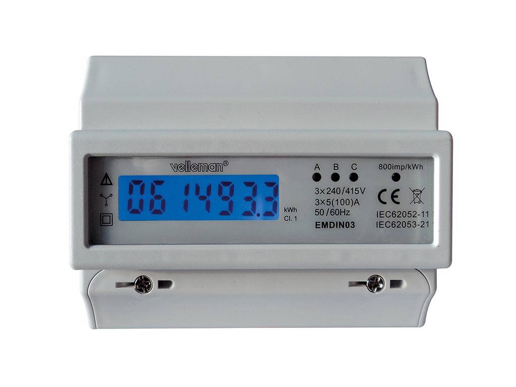 DREIPHASIGES KWh-MESSGERÄT FÜR HUTSCHIENENMONTAGE - 7 MODULE - FÜR PROFESSIONELLE ANWENDUNG