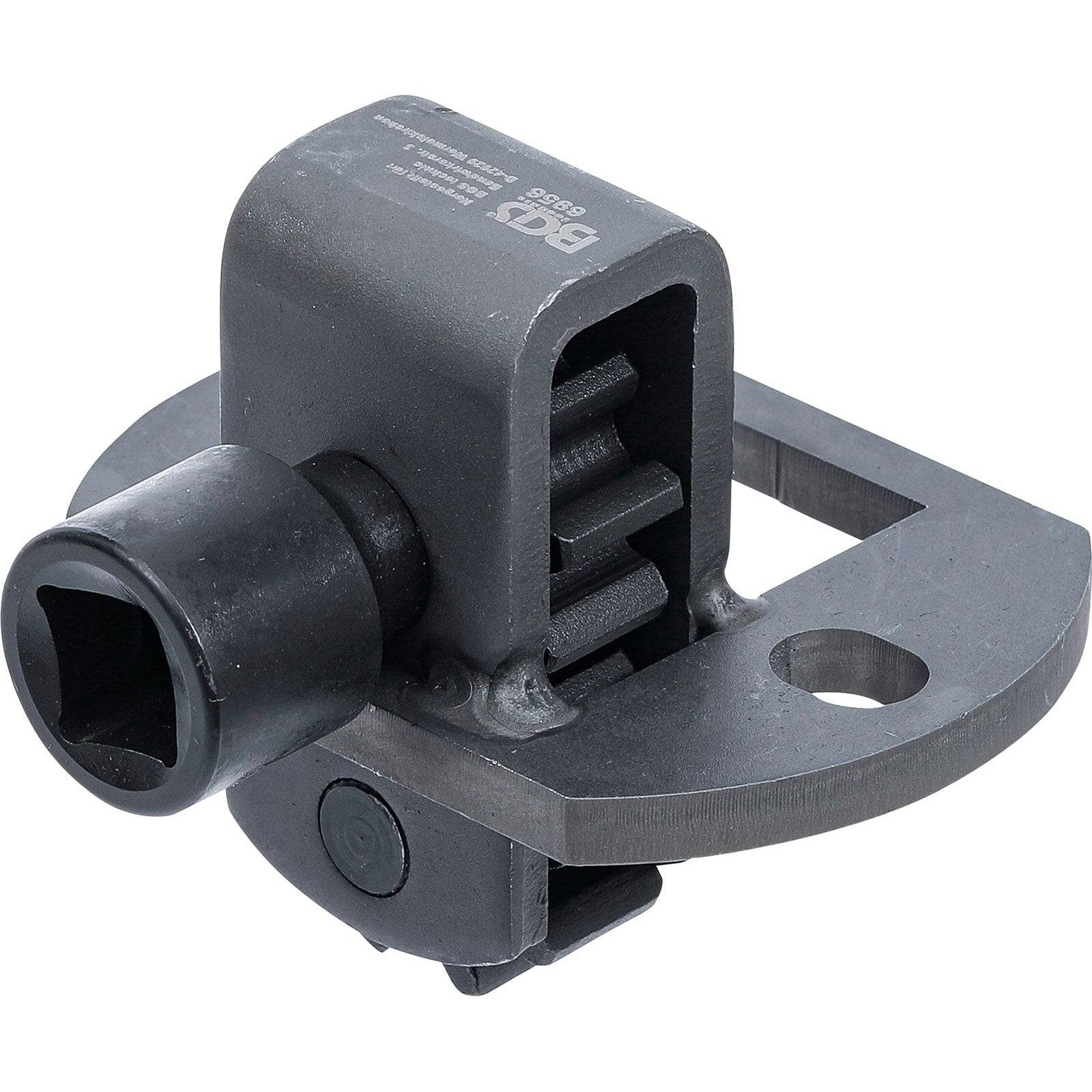 Ein Metalltool-Bauteil mit einer quadratischen Antriebsbuchse und einem Zahnradmechanismus, wahrscheinlich verwendet zur Drehmomentübertragung in Maschinen- oder Automobilanwendungen.