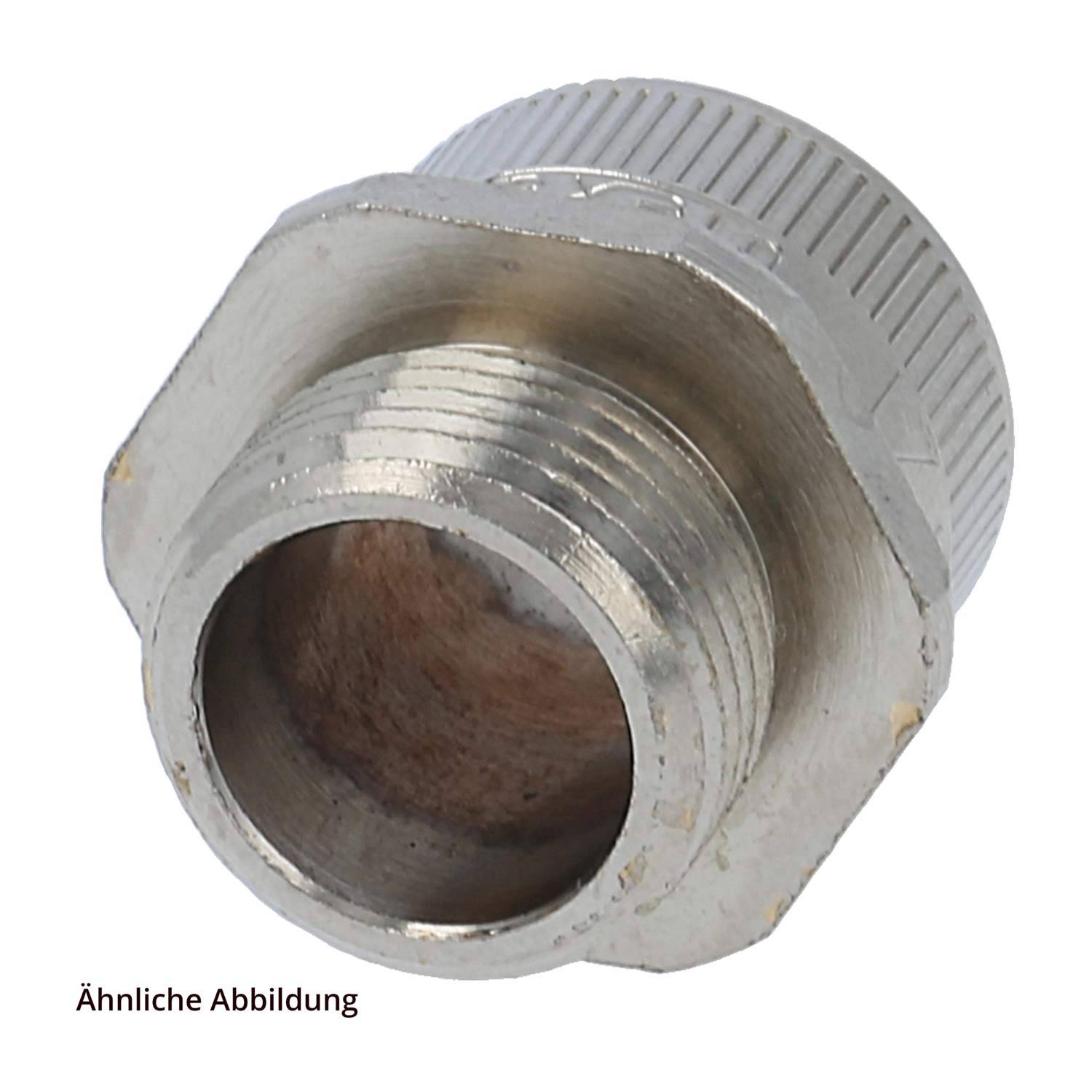Ein Metalladapter mit gewindeter Außenseite und zylindrischer Form.