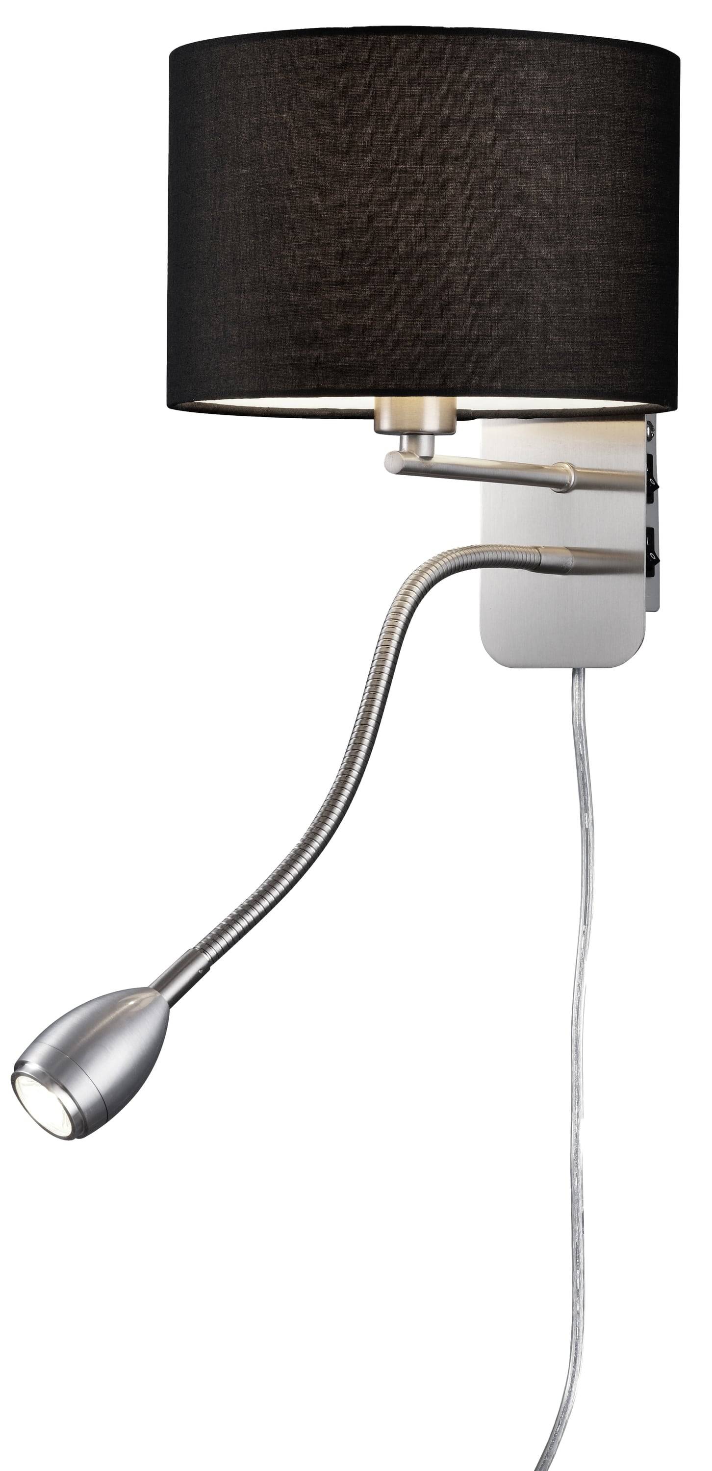 TRIO Wandleuchte Hotel 271170202 Nickel matt, Schirm schwarz, 1 x 3,1W LED, 310 lm, 3000K, 1 x E14