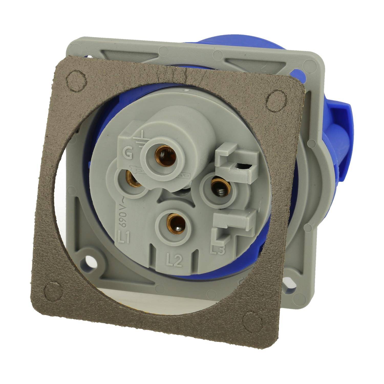 2CMA193252R1000 Amphenol 32 Ampere CEE Einbausteckdose 4-polig (3P+PE) Buchse, Kodierung 9h blau 200/250V Frequenz 50