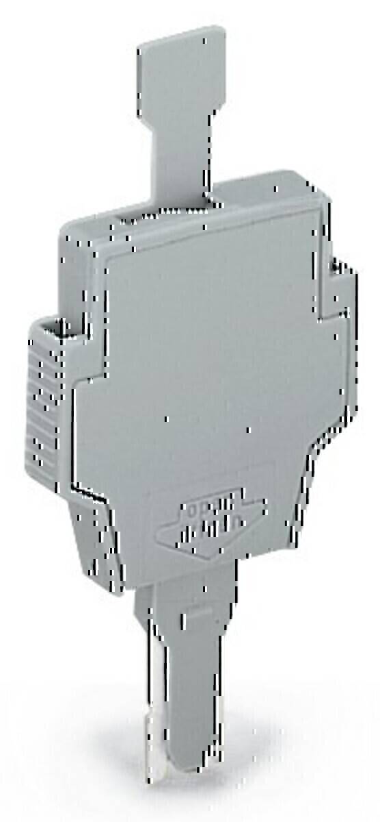 Ein hellgrauer elektrischer Apparat mit rechteckiger Form und einem kleinen Vorsprung an der Basis, möglicherweise zur Aufnahme von Schaltkreiskomponenten verwendet.