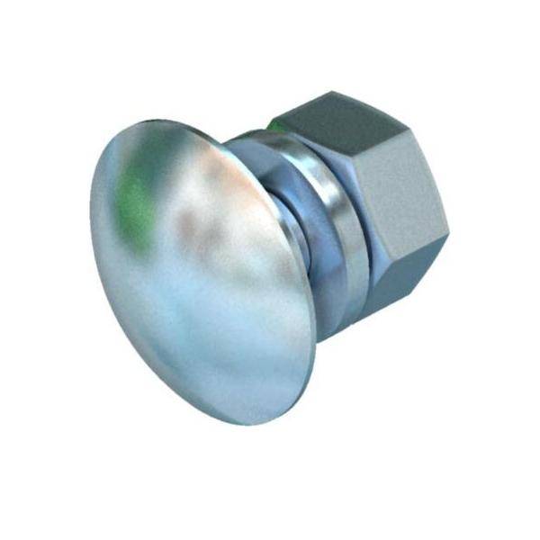 Eine silberne, kuppelförmige Metallsicherungsmutter mit Gewindeabschnitt, die verwendet wird, um Schraubenenden in Maschinen oder Bauwesen abzudecken und zu schützen.