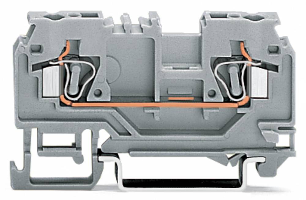 „Nahaufnahme eines grauen elektrischen Anschlusskastens, der die internen Verbindungen und Komponenten mit einem Kupferleiter zeigt und dessen Design und Funktion hervorhebt.