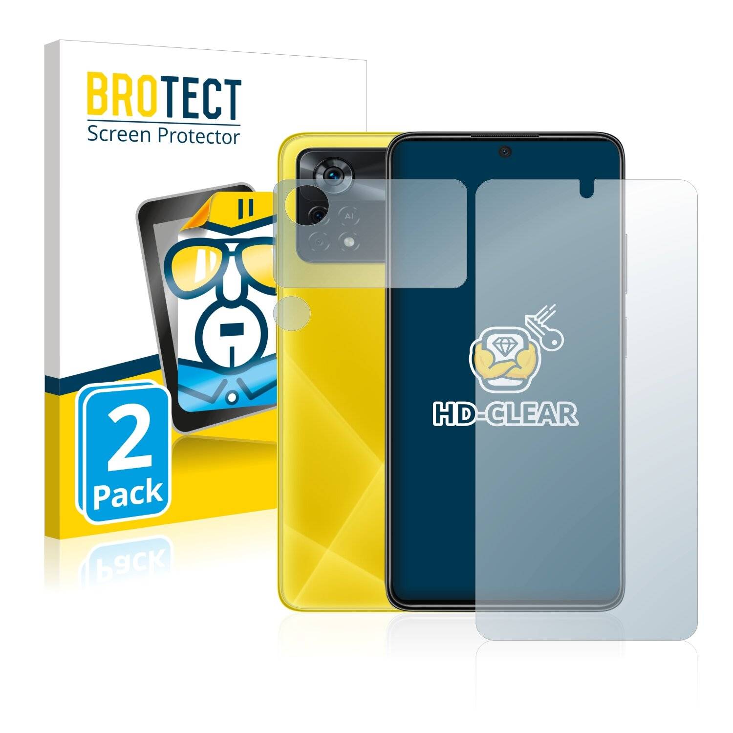 2x BROTECT HD-Clear Displayschutzfolie für Xiaomi Poco X4 Pro 5G (Vorderseite +
