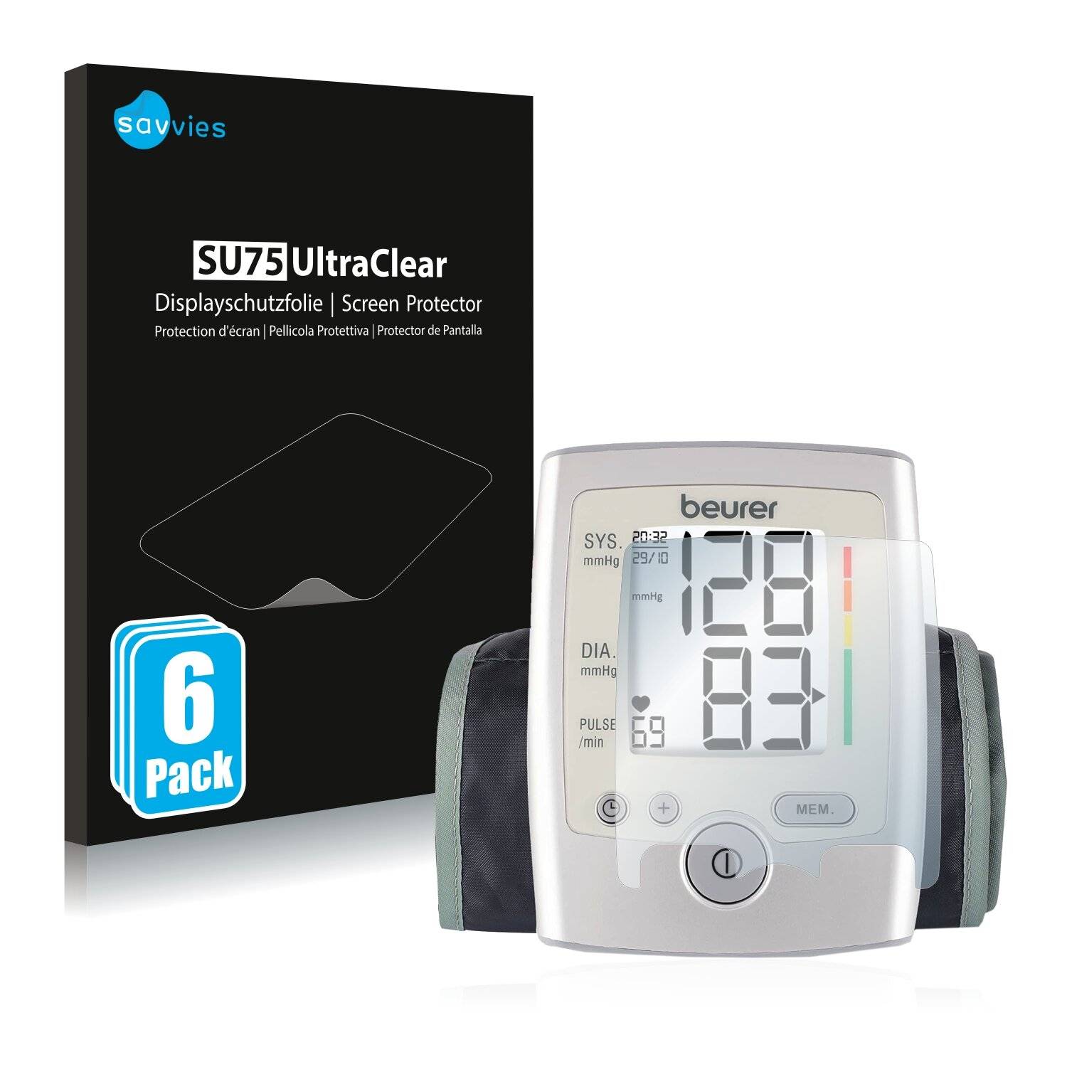 6x Savvies SU75 Displayschutzfolie für Beurer BM