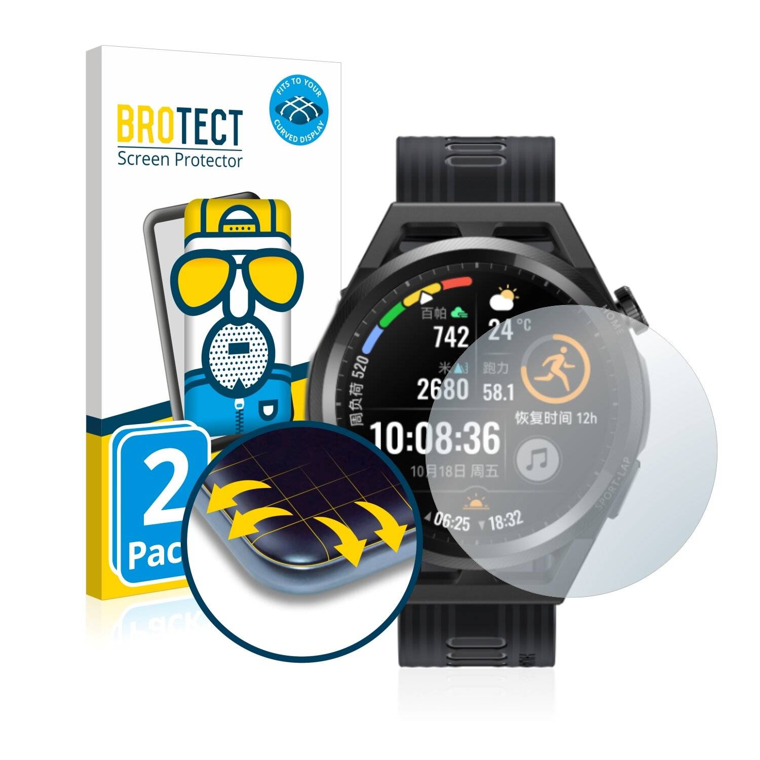 2x BROTECT Flex Matte Full-Cover Displayschutzfolie für Huawei Watch GT