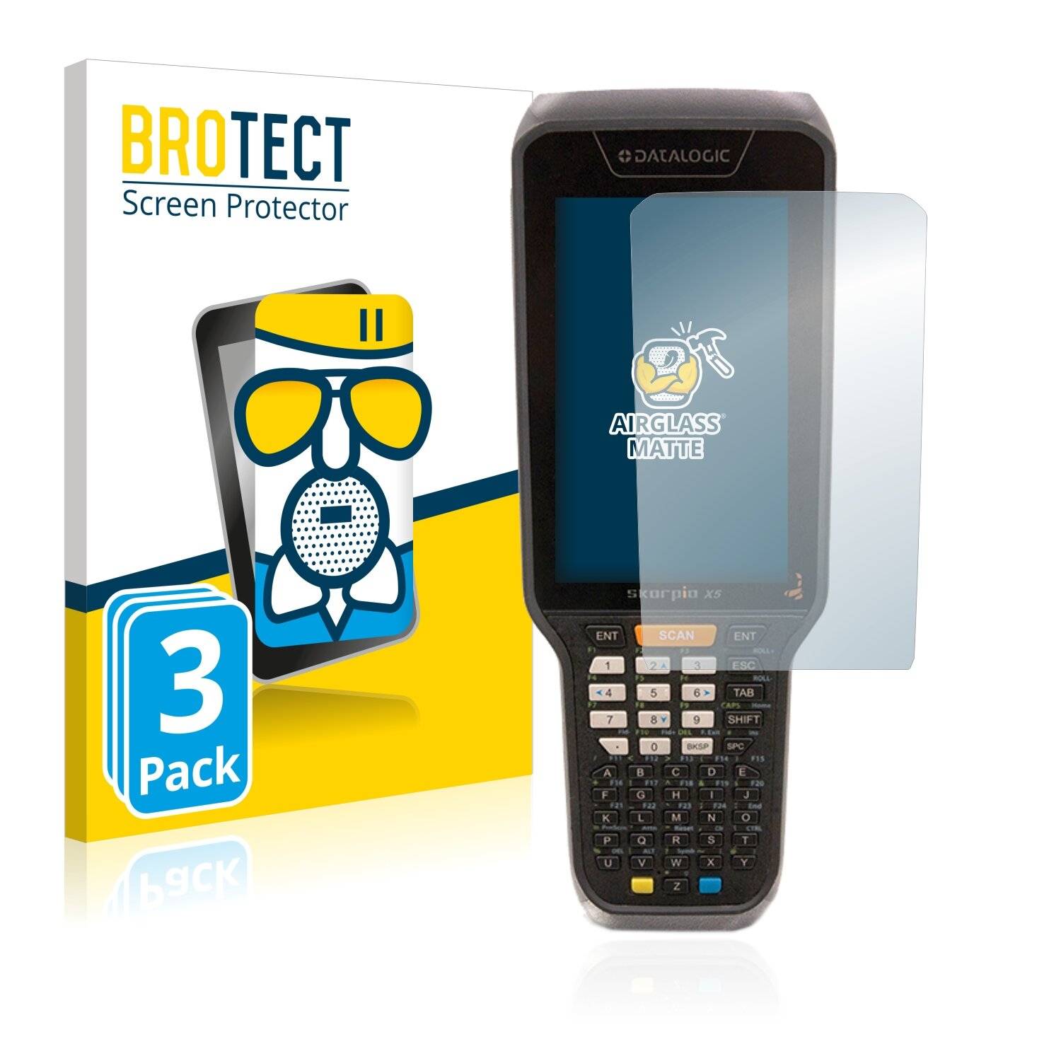 3x BROTECT AirGlass Matte Schutzglas Folie für Datalogic Skorpio X5