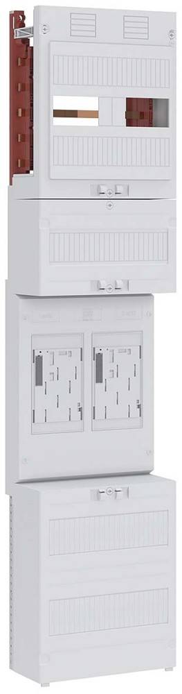 Weißes Elektroverteilerkästen mit doppelten Sicherungsautomaten, die jeweils mehrere Steckplätze für Sicherungen aufweisen, mit einem Verschließmechanismus gesichert.