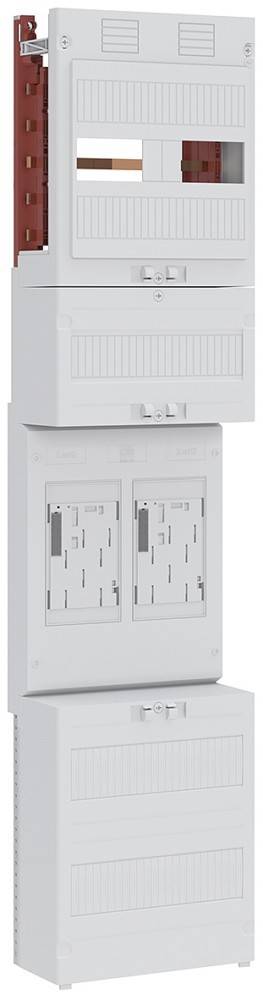 Elektrische Verteilertafel mit Sicherungsautomaten, ausgestattet mit einem verschließbaren Deckel und zwei Hauptschalterabteilen.